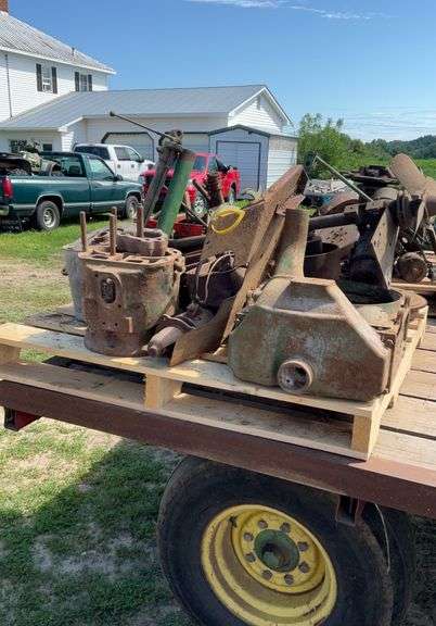 John Deere H block, crank, shift tower, fan shaft, governor, pulley, misc.