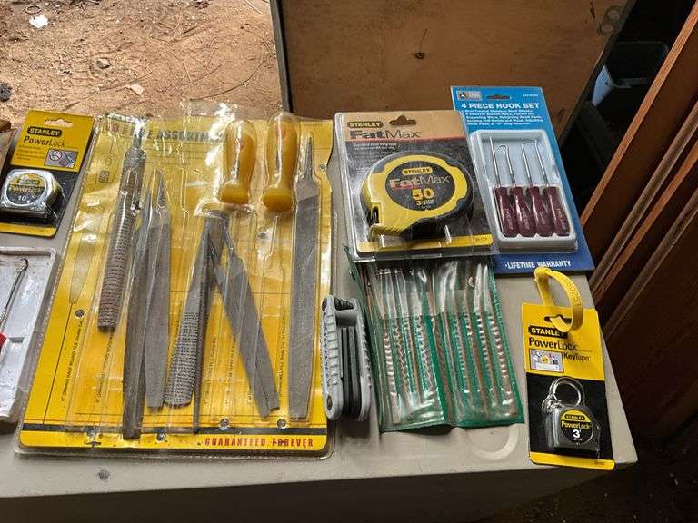 Flat with assortment of files, tape measures, hook sets & hex keys