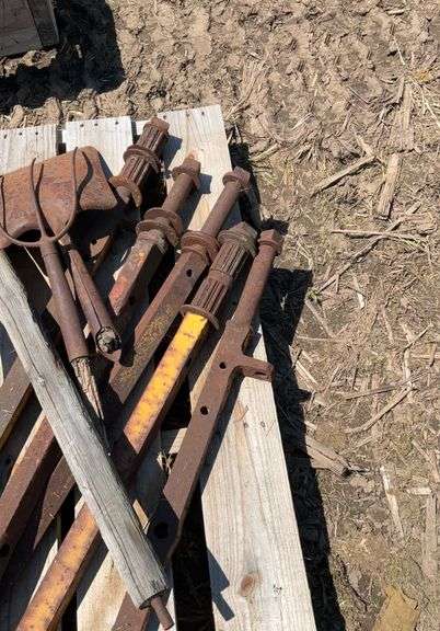 Pallet of (3) iron wheels, 28", (5) metal axles