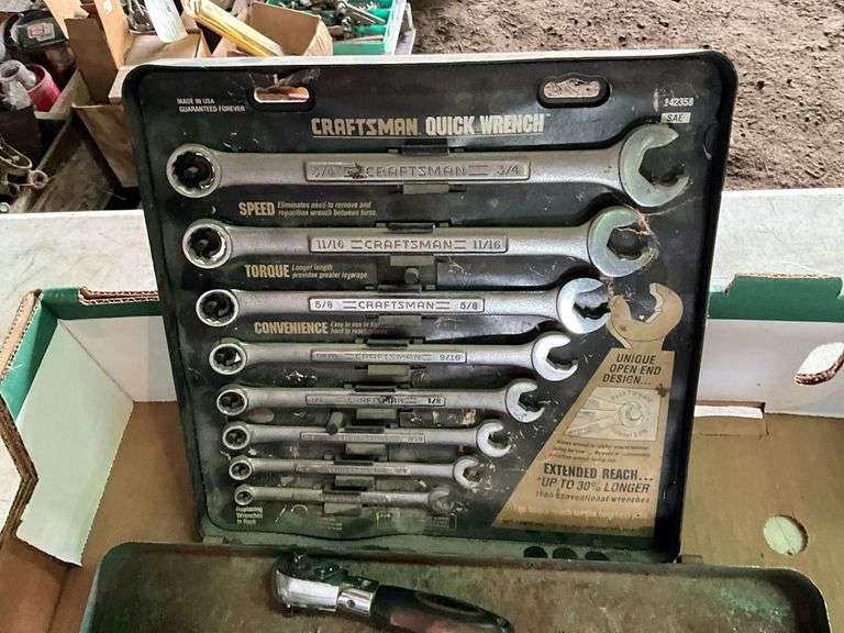 Assorted 3/8” and 1/2” Sockets, Ratchets, Craftsman Sae Quickwrench Set