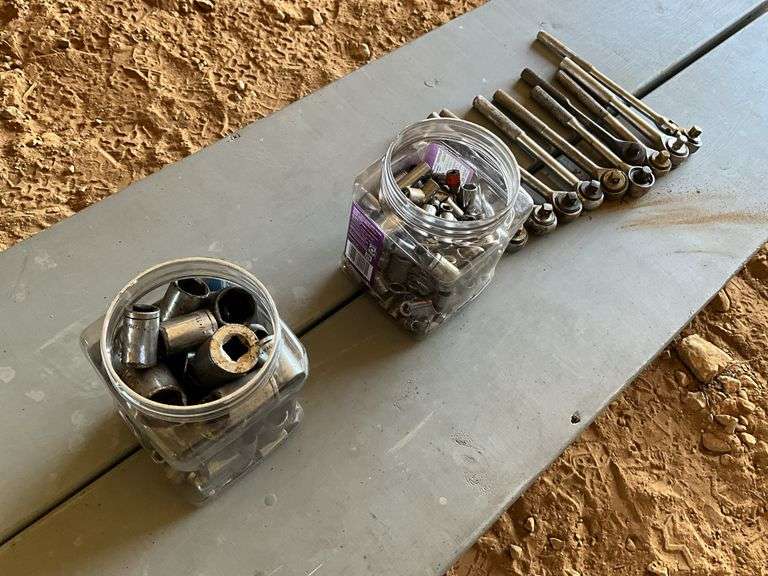 Box of 3/8 and 1/2, ratchets and sockets