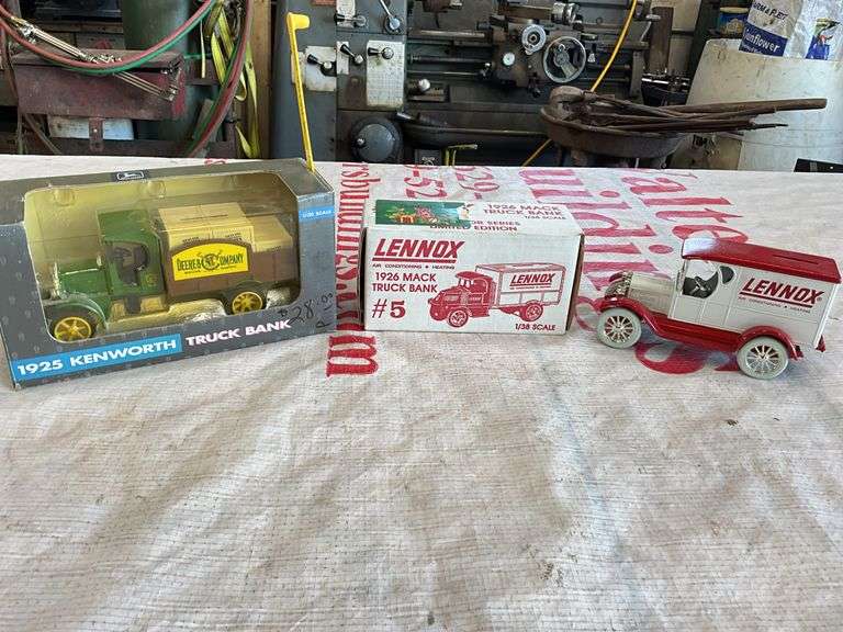 JD and 2 Lennox toy truck banks