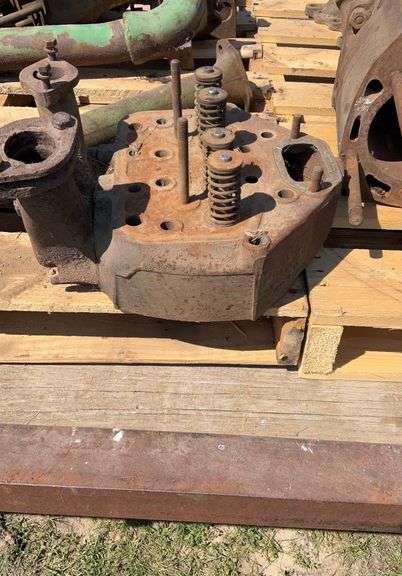 John Deere A block, head, pistons; block is cracked, good studs, seat and f