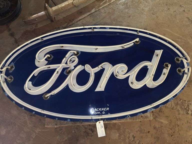 70” x 36” Porcelain Ford Neon Dealership Sign, Complete, Non-Working as it 