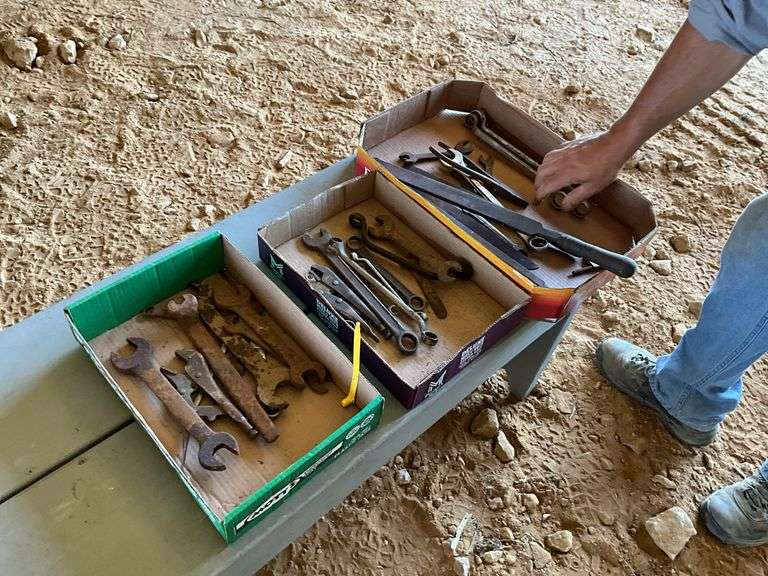 3 flats of vintage wrenches and files