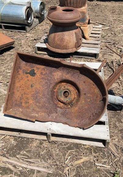 Old metal forge w/blower, Midway spiral geared blower