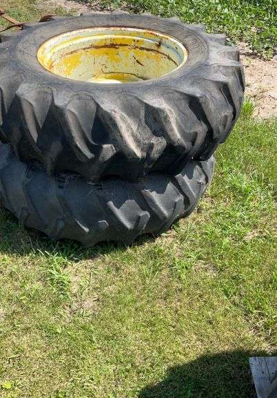 2- 18.4-34 tires axle mount rims, 9 bolt