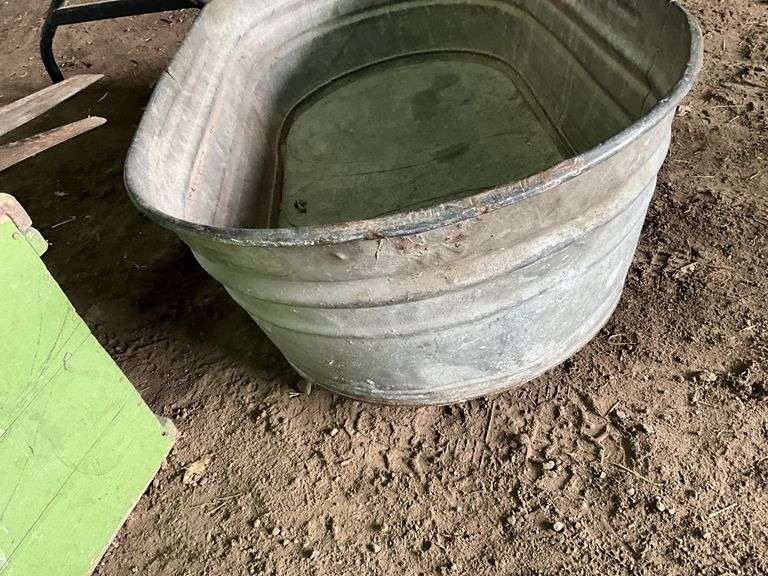 Galvanized Wash Tubs, Wooden Step, Vintage Hand Saws