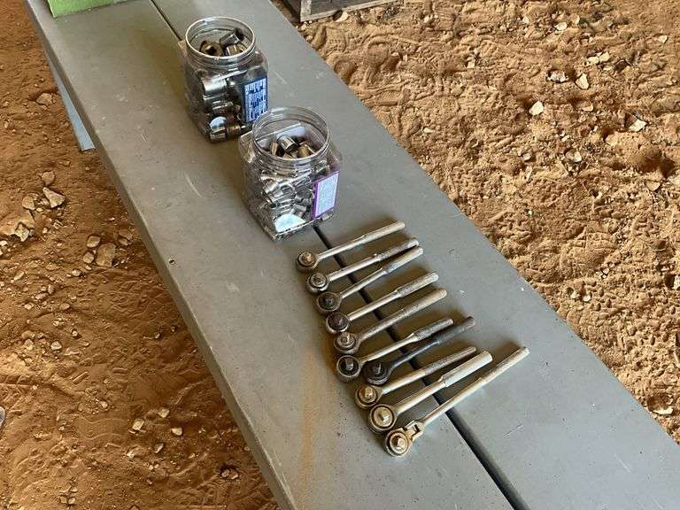 Box of 3/8 and 1/2, ratchets and sockets