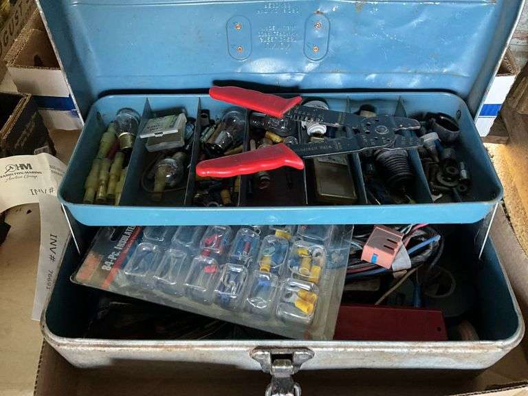 Metal Tackle Box with Assorted Wiring Tools, Electrical Connections