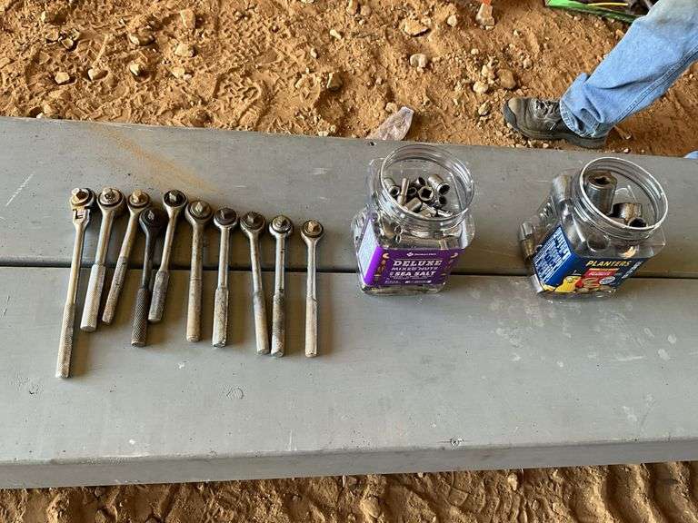 Box of 3/8 and 1/2, ratchets and sockets