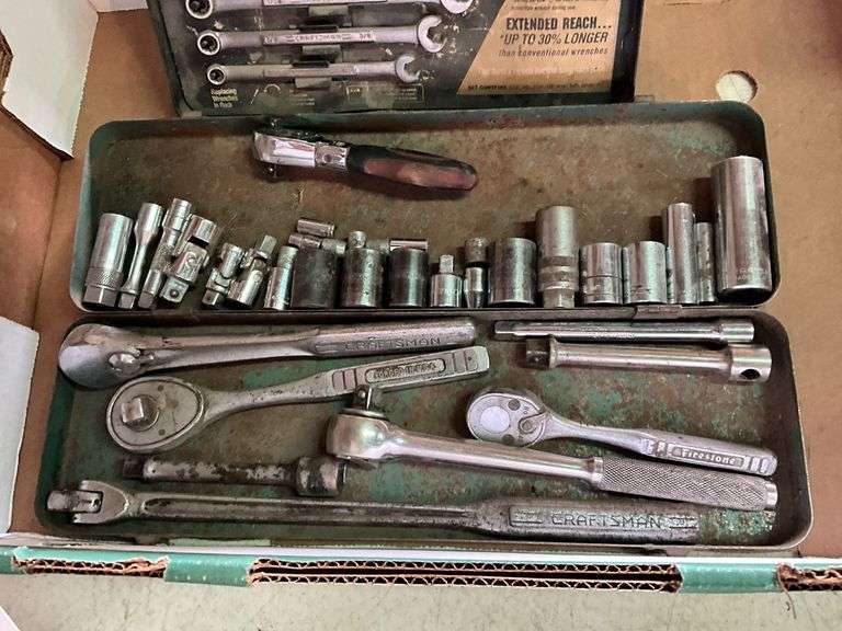 Assorted 3/8” and 1/2” Sockets, Ratchets, Craftsman Sae Quickwrench Set