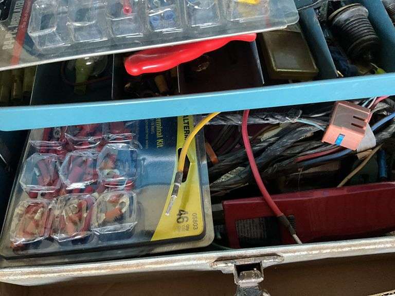 Metal Tackle Box with Assorted Wiring Tools, Electrical Connections