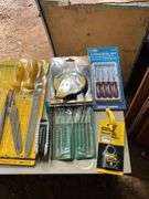 Flat with assortment of files, tape measures, hook sets & hex keys