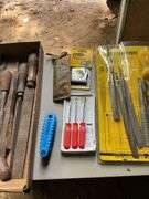 Flat with assortment of files, tape measures, hook sets & hex keys