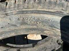 Pallet of  4 Tires(4.40/4.50-21, 525-5.5 -18, 4.75/5.00-19 on Spoke Rim, 4.
