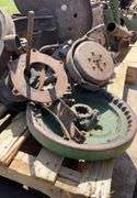 John Deere 1939 B crank, head, flywheel, seat, pistons, fan shaft, misc.