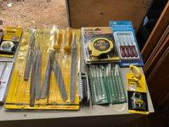 Flat with assortment of files, tape measures, hook sets & hex keys