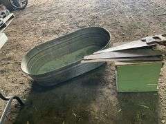 Galvanized Wash Tubs, Wooden Step, Vintage Hand Saws