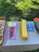 Flat of extension cords, air hose, hex keys, tape measure
