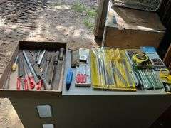 Flat with assortment of files, tape measures, hook sets & hex keys