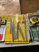 Flat with assortment of files, tape measures, hook sets & hex keys
