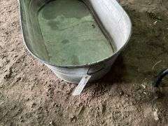 Galvanized Wash Tubs, Wooden Step, Vintage Hand Saws