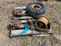 Pallet of John Deere front end single rims & mounts w/2 brake assemblies