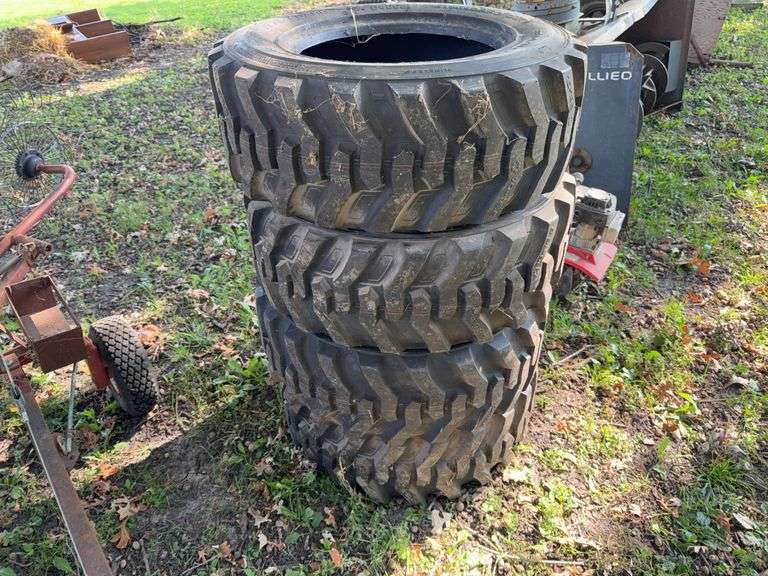 (4) Bobcat Bead Guard 10-16.5 Skidloader Tires, 8 Ply, 70% Tread Or Better.