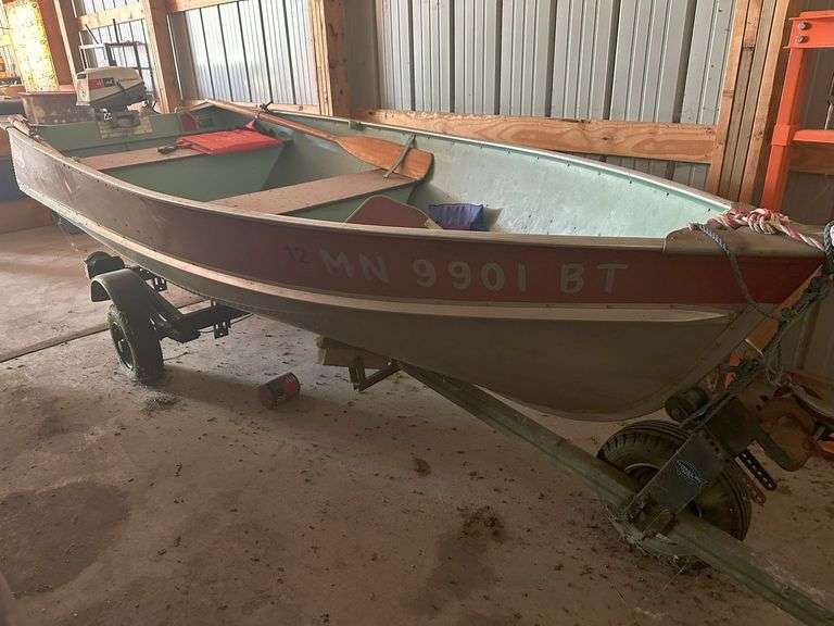 ***1972 Lund 12' Boat, Aluminum, Johnson 4hp Motor, Single Axle Trailer