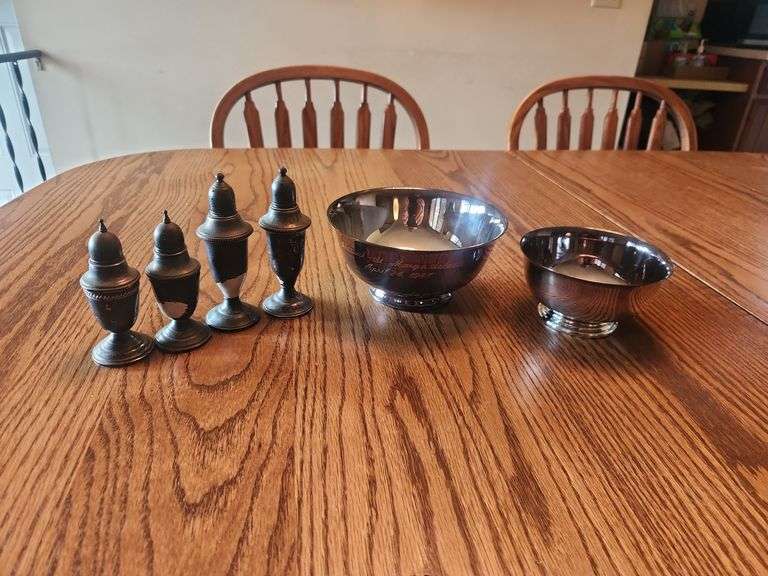 (2) Sets Of Sterling Weighted Shakers,Reed&Barton Bowl,Gotham Bowl
