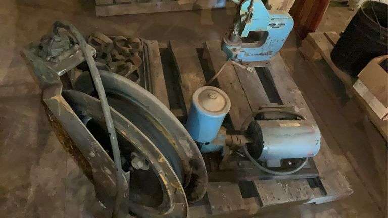 Pallet Containing- Roper Whitney Pexto Punch Press, Electric Pump, Hose ...