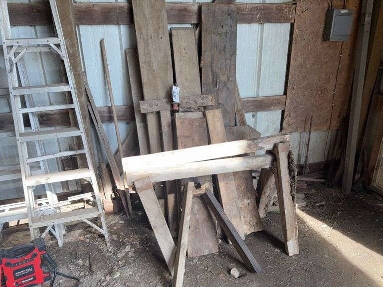 Lumber, Wooden Saw Horses - located in shed and small shed