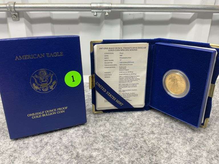 1987 One-Ounce Twenty-Five Dollar Gold Coin, Mint Marked “P”, COA, In Case