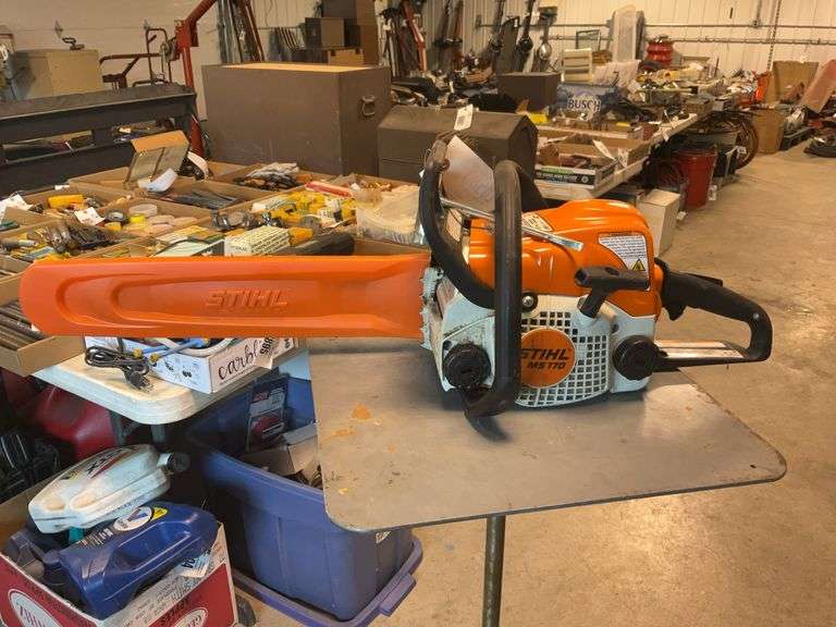Stihl MS170 Chainsaw, 16” Bar(motor is free) - located behind middle shop d