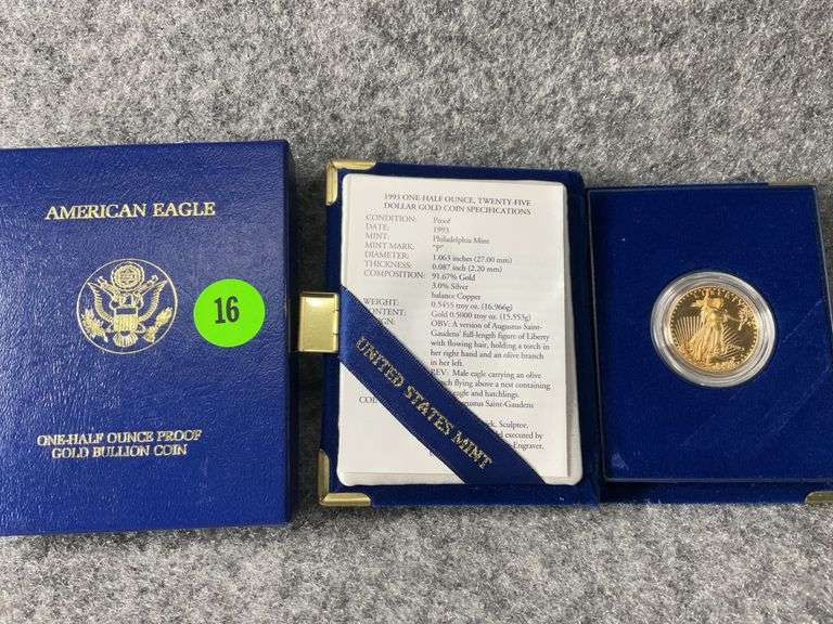 1993 One-Half Ounce Twenty-Five Dollar Gold Coin, Mint Marked “P”, In Case