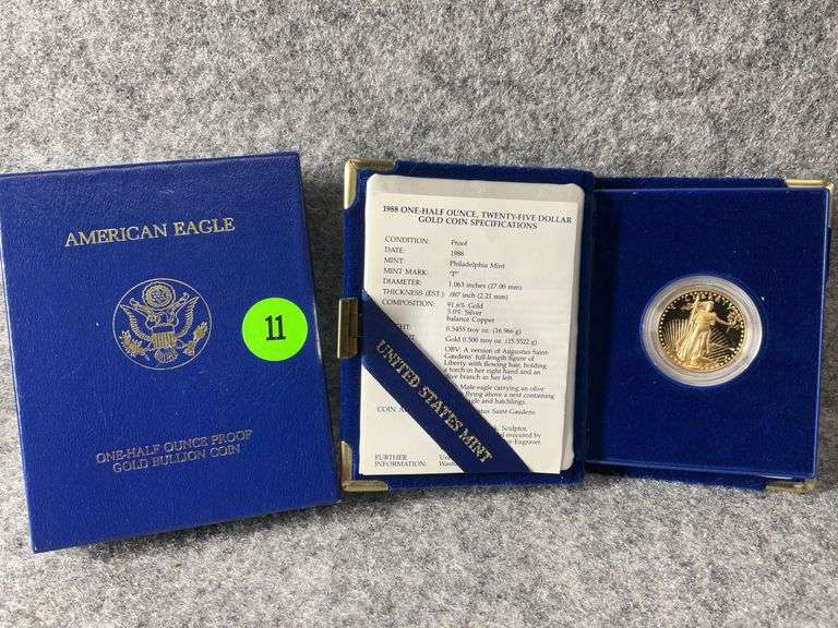 1988 One-Half Ounce, Twenty-Five Dollar Gold Coin, COA, Mint Marked “P”, Pr