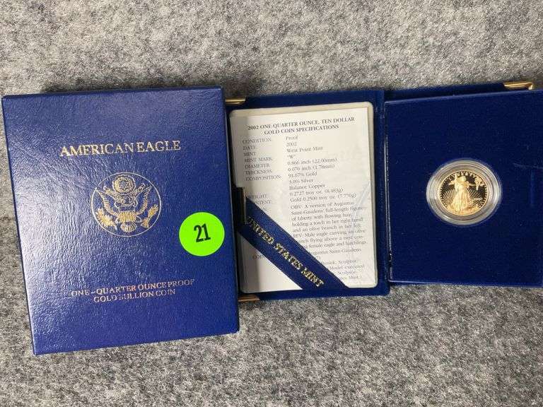 2002 One-Quarter Ounce Ten Dollar Coin, Mint Marked “W”, In Case and Box, P