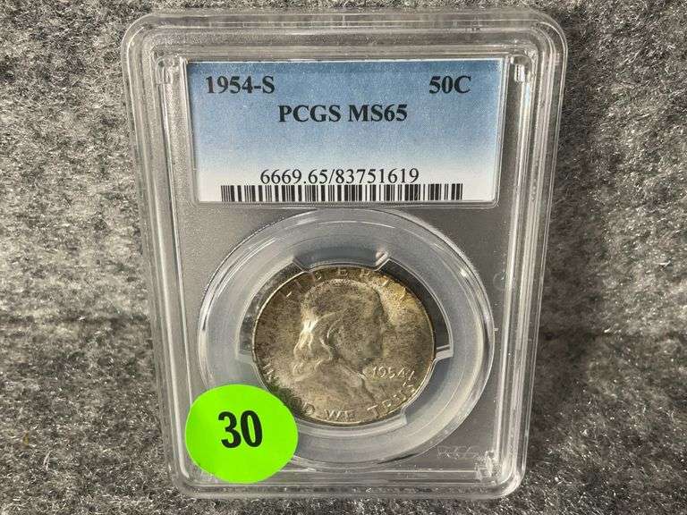 1954 Franklin Silver Half Dollar, Mint Marked “S”, PCGS MS65 Grading