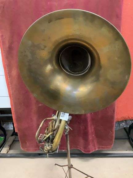 1930’s York Brass Sousaphone, 25” Bell, Has Mouthpiece, MN 25030016, Stand