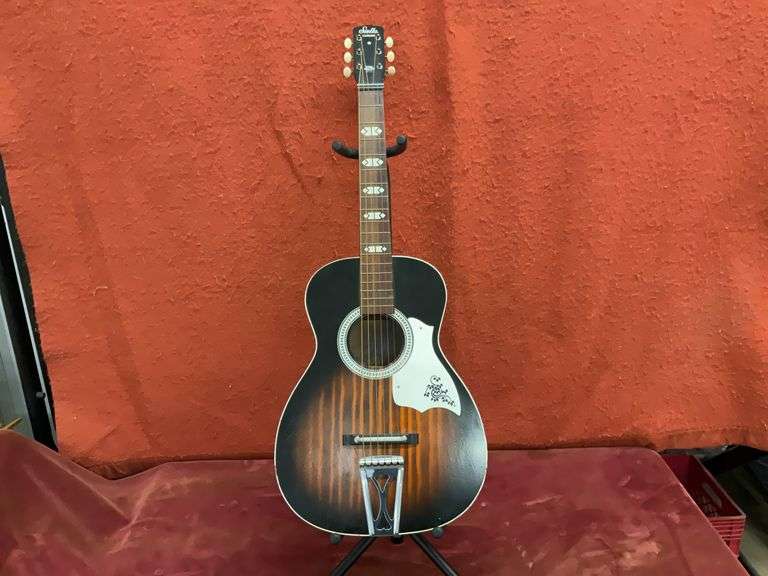 Stella Harmony H930 Acoustic Parlor Guitar, Two Tone Sunburst Finish,  Case