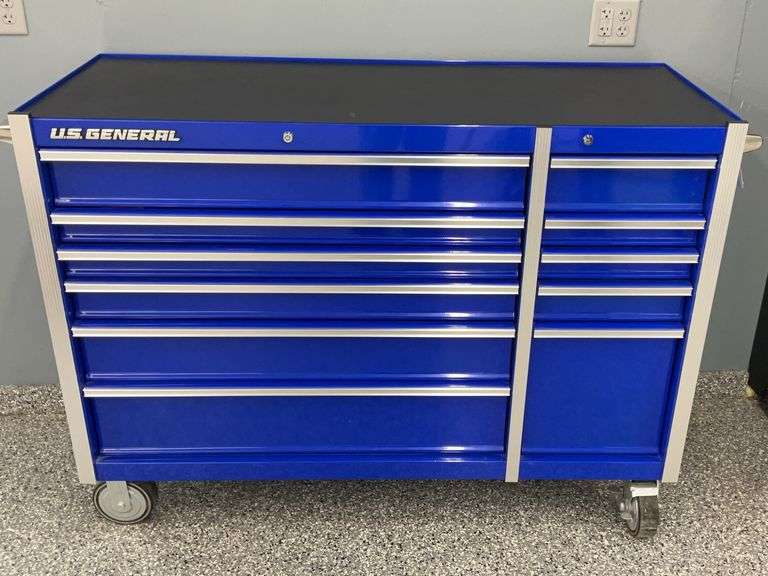US General 11 Drawer Rolling Tool Chest Heavy Casters 59”x22”x42” Looks New