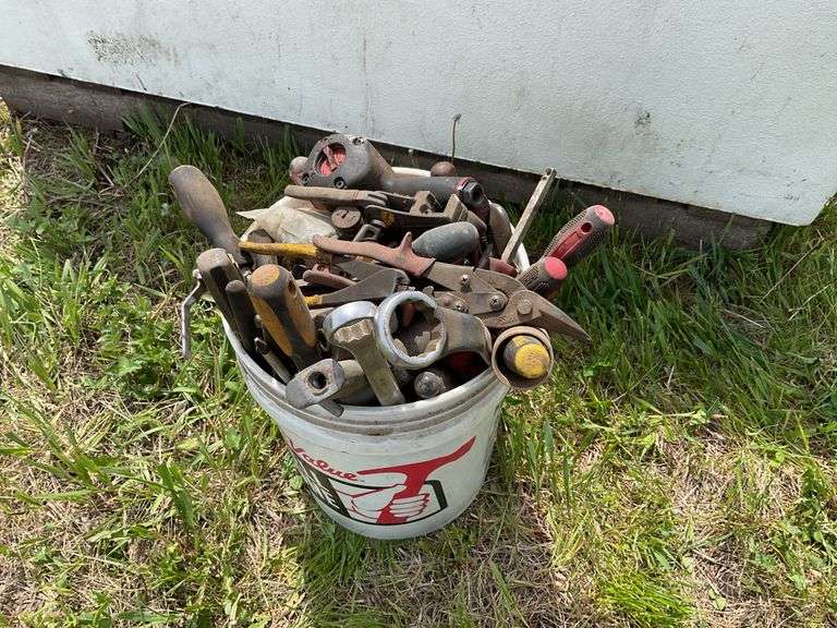 Pail of assorted hand tools