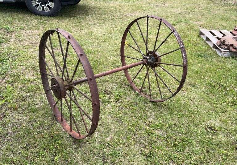 Pair of 36” steel wheels with axle
