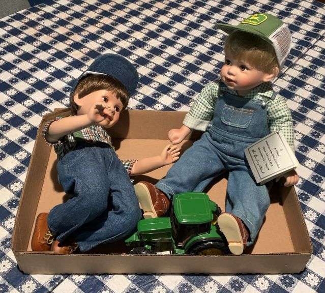 Danbury Mint Porcelain John Deere Boy Dolls and Scale Model John Deere 6410