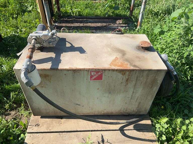 Metal Fuel Tank With 12v GPI 150S Pump, Had Diesel Fuel In It, (Hose Is Bro
