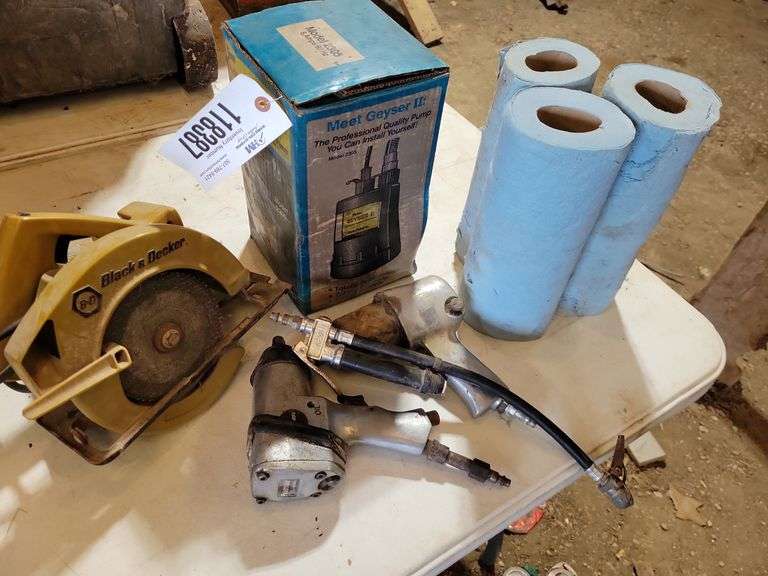 Unused Simer Submersible Pump, Shop Towels, Air Impacts, Corded Circular Sa