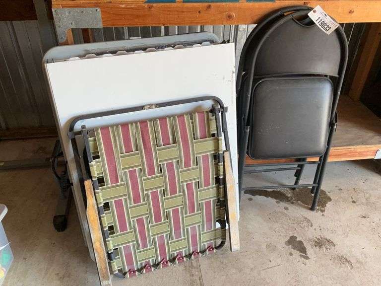 (2) 6’ Folding Tables, 2 Folding Chairs, 1 Lawn Chair