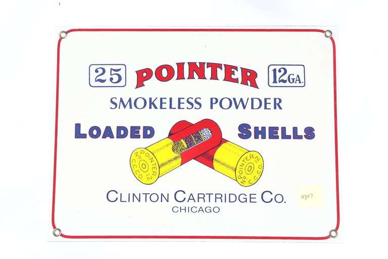 Clinton Rifles Antique Sign Vintage Porcelain Clinton Cartridge Sign - Montrose Auction, Inc