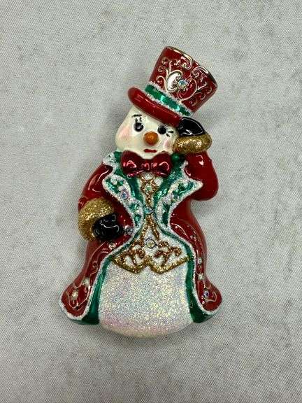 Kirks Folly Christmas Snowman Pin Brooch with Box